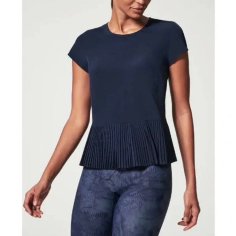 SPANX Navy Pleated Hem Top